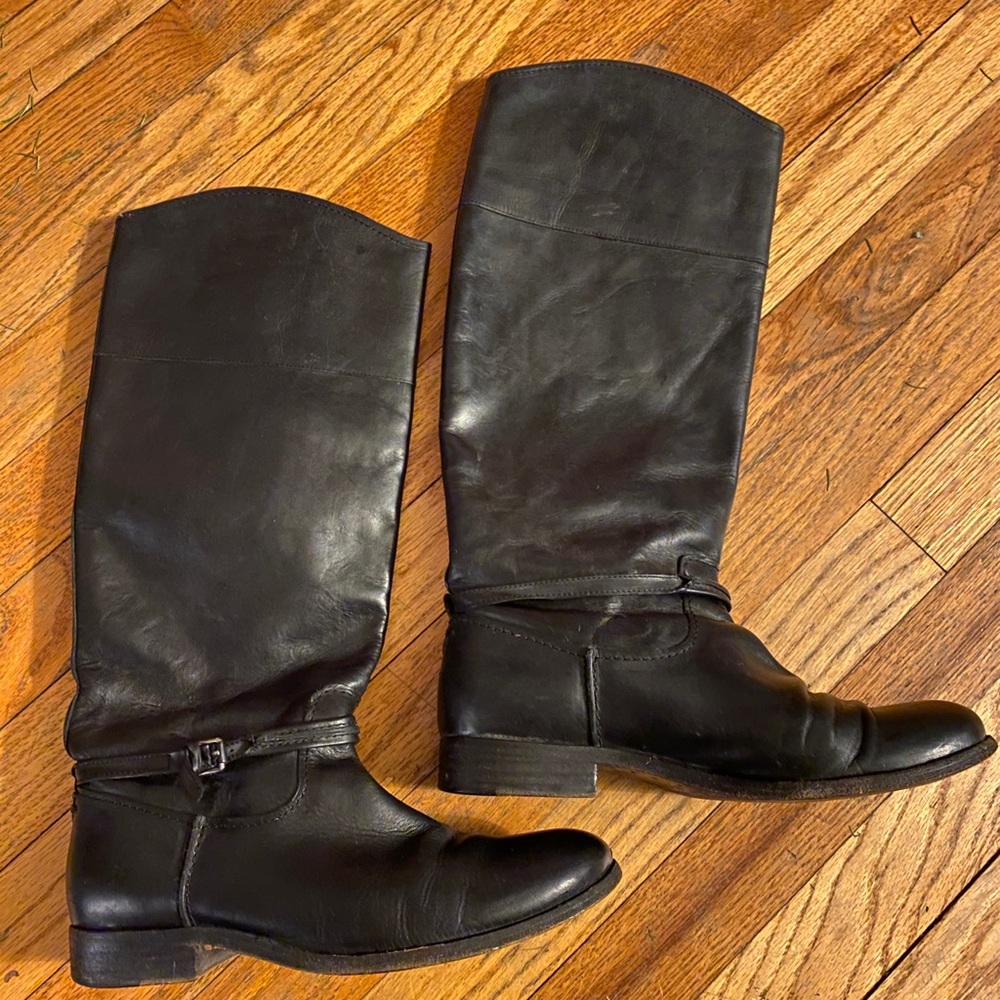 Frye Black Melissa Seam Tall Leather Boots